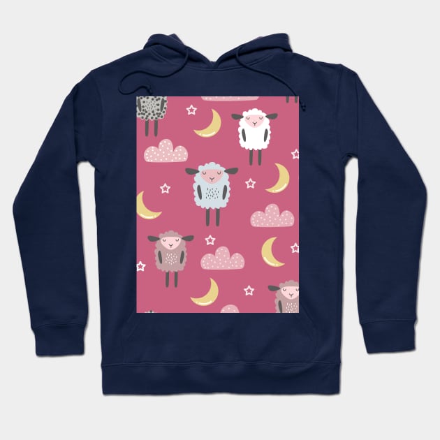 Sweet sleeping sheep pattern pink Hoodie by Arch4Design